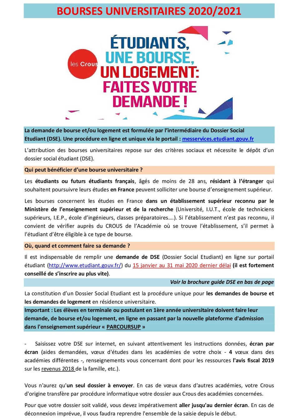 Campagne De Bourses Universitaires 2020 2021 La France Au Senegal